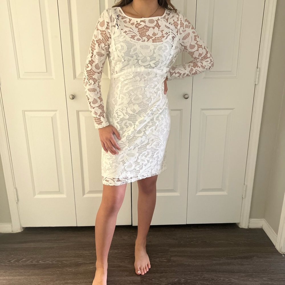 White lace built in slip.